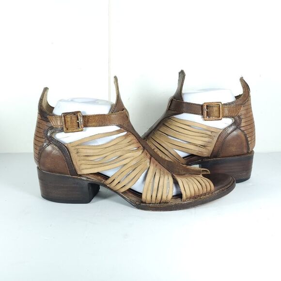 FREEBIRD BY STEVEN Women's Arrow US9 Tan Distressed Leather Strappy Sandals - Picture 8 of 16